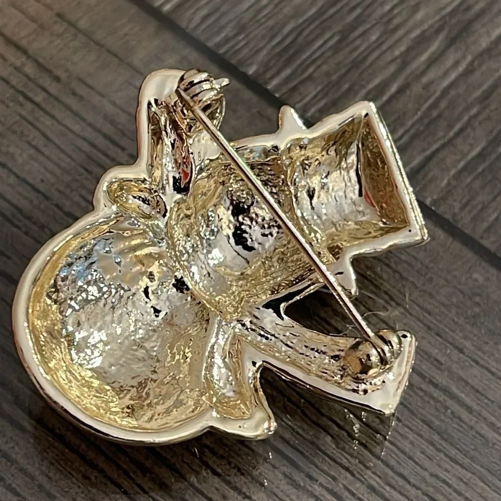 Vintage Matte & Shiny Gold-tone Colored Snowman Pin Holiday Brooch Christmas Pin